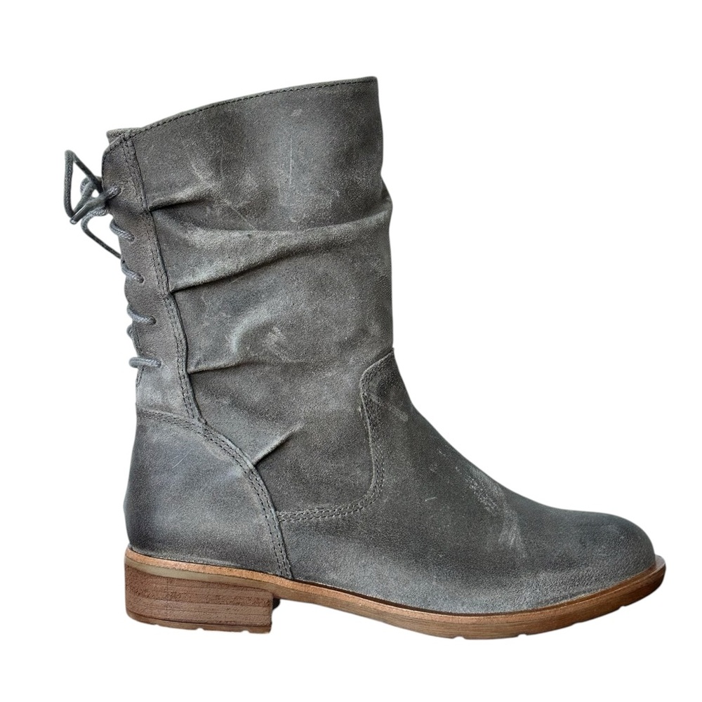 NEW SOFFT Sharnell Slouchy Low Boot Lace-up back Distressed Gray Leather Size 6